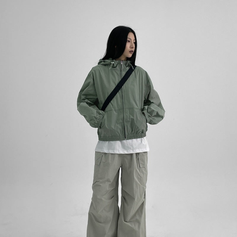 Damen leichte Kapuzenjacke mit verstellbarem Kordelzug Drune