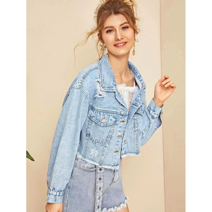 Damen Denim Jacke mit modischen Distressed-Details Drune