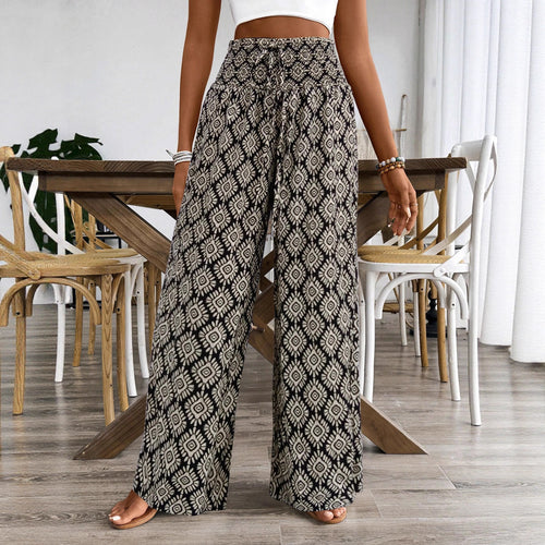 Damen Weitgeschnittene Palazzohose mit elastischem Bund und verspieltem Muster Drune