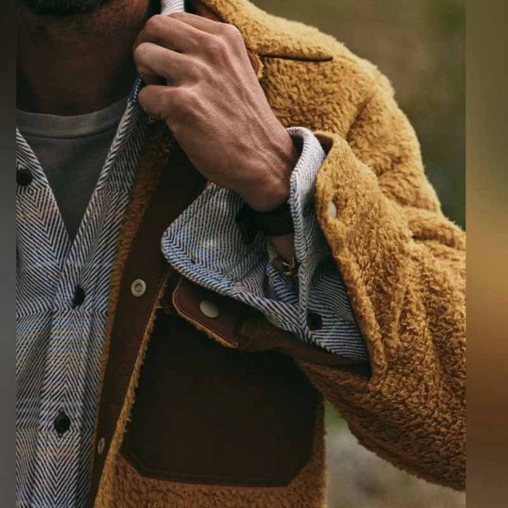 Herren Sherpa-Workjacke mit Brusttaschen aus Kontrastmaterial und Druckknopfverschluss Drune
