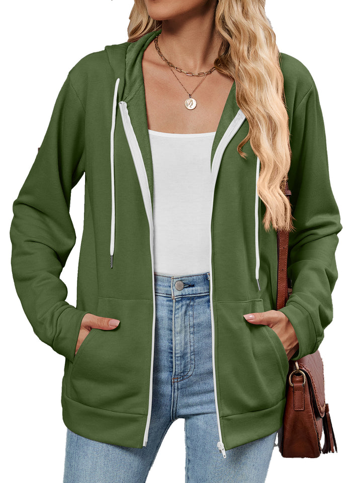 Damen Kapuzenjacke mit seitlichen Eingrifftaschen und kontrastierenden Reißverschlüssen Drune
