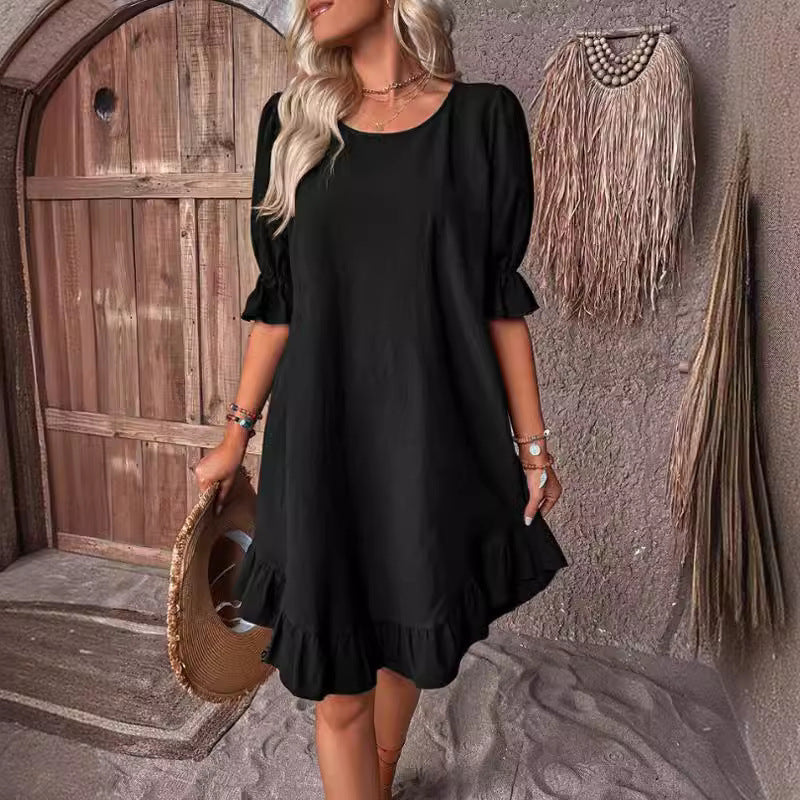 Damen Sommerliches Freizeitkleid mit Rüschendetails und lockerem Schnitt Drune