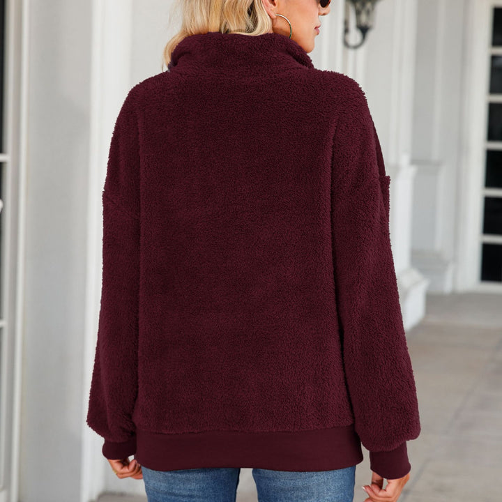 Damen Kuscheliger Zip-Pullover mit strukturiertem Fleece und bequemen Taschen Drune