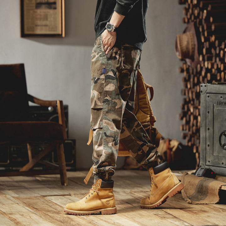 Herren Camouflage-Cargojogger aus robustem Ripstop mit Tunnelzugbund, Kniefalten und elastischen Bündchen Drune