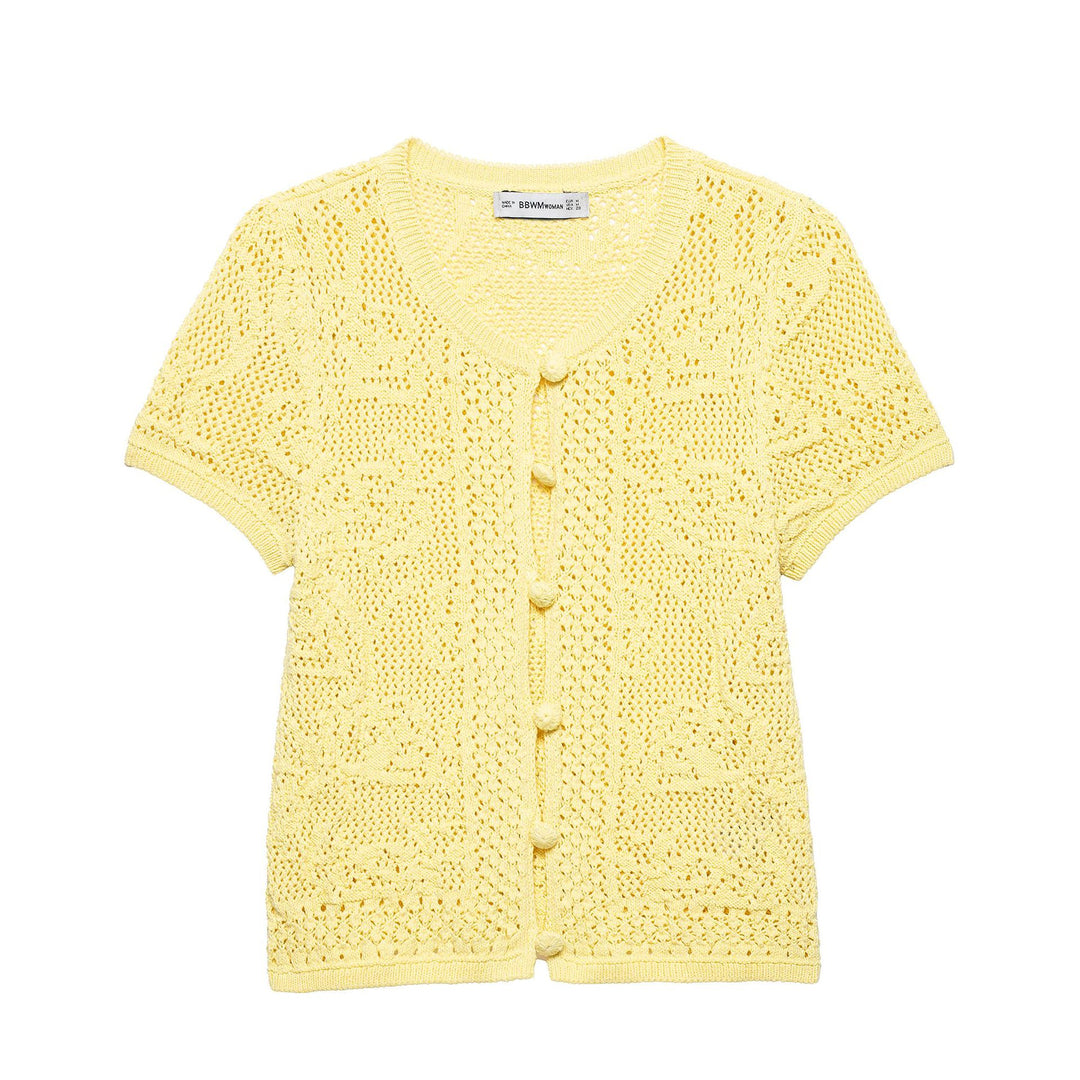 Femme Kurzarm Strickjacke mit Texturierten Mustern Drune