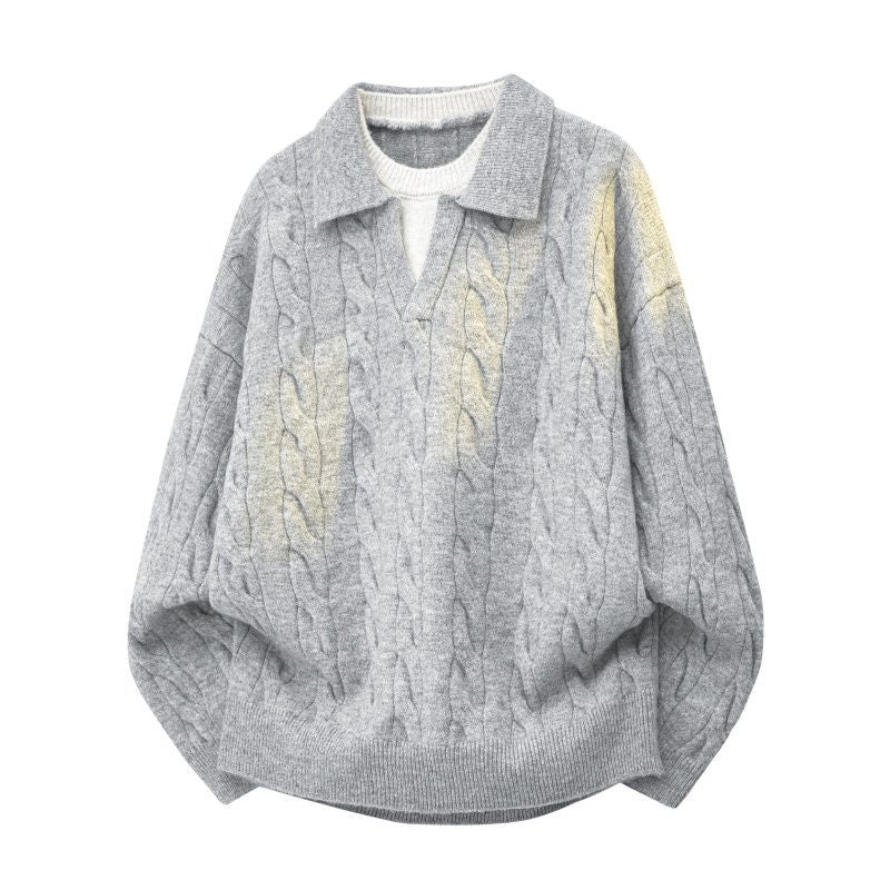 Damen Oversize Zopfstrickpullover mit hohem Rollkragen und Knopfleiste Drune