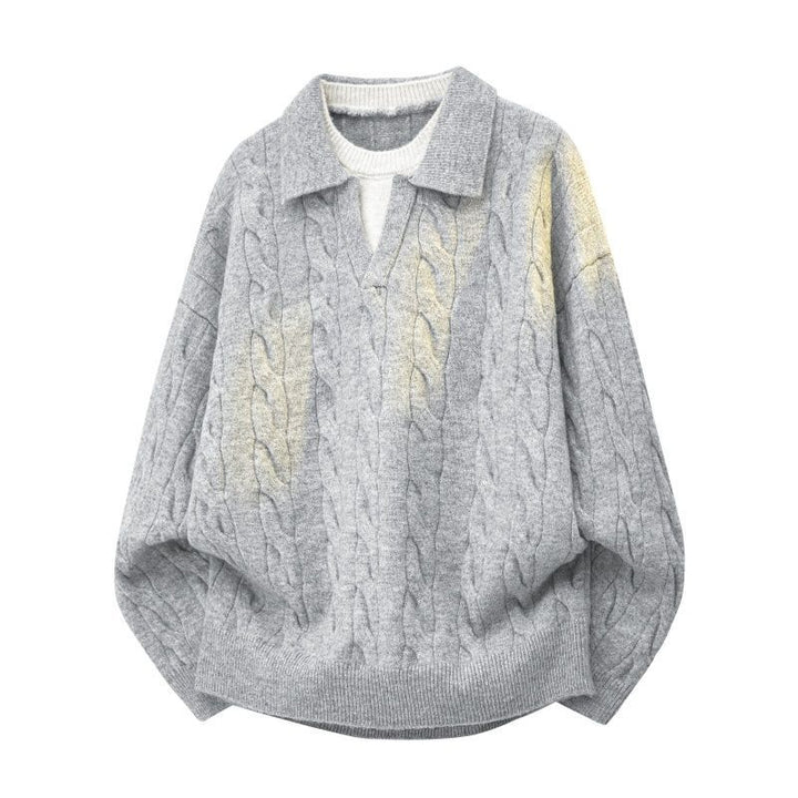Damen Oversize Zopfstrickpullover mit hohem Rollkragen und Knopfleiste Drune