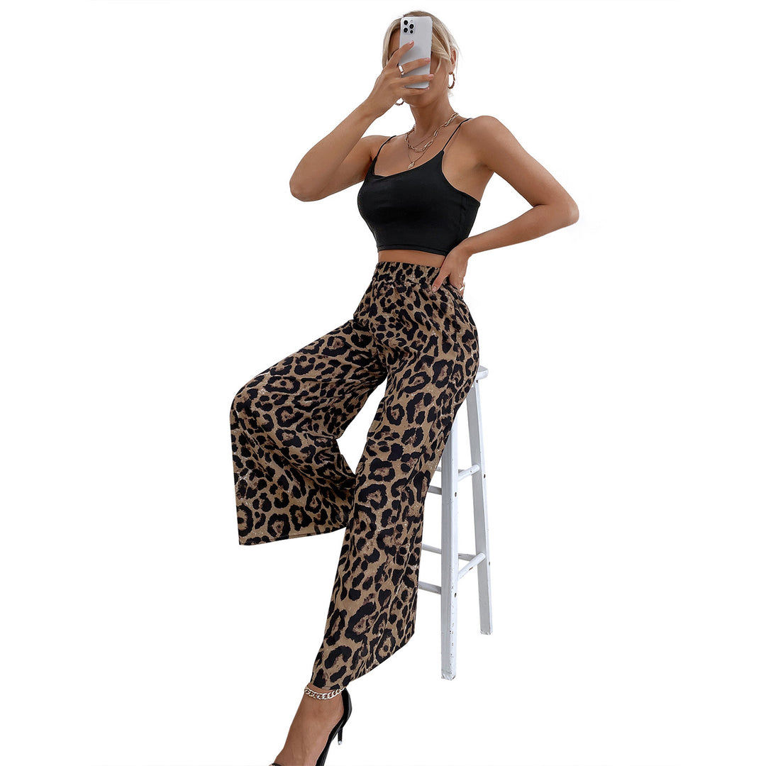 Damen weite Leoparden-Haremshose mit elastischem Taillengummi Drune