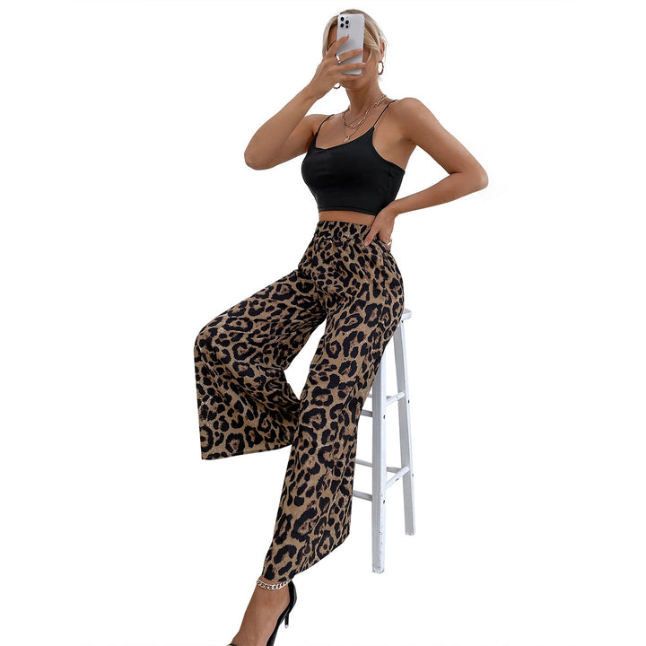 Damen weite Leoparden-Haremshose mit elastischem Taillengummi Drune