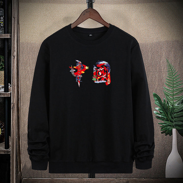 Herren Rundhals-Sweatshirt mit detailreichem Grafikprint Drune