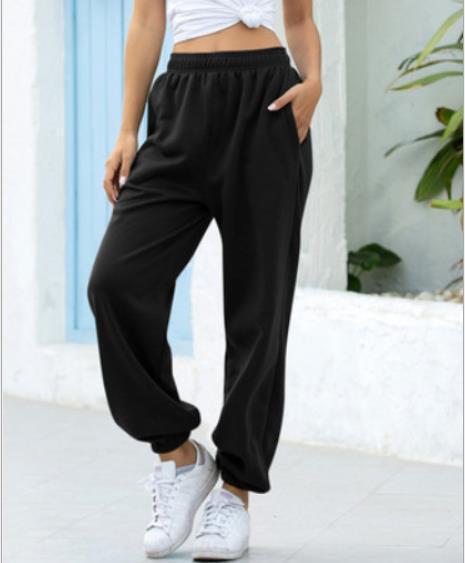 Damen nan weite High-Waist Jogginghose aus weichem Fleece mit elastischem Bund, Eingrifftaschen und engen Saumbündchen Drune