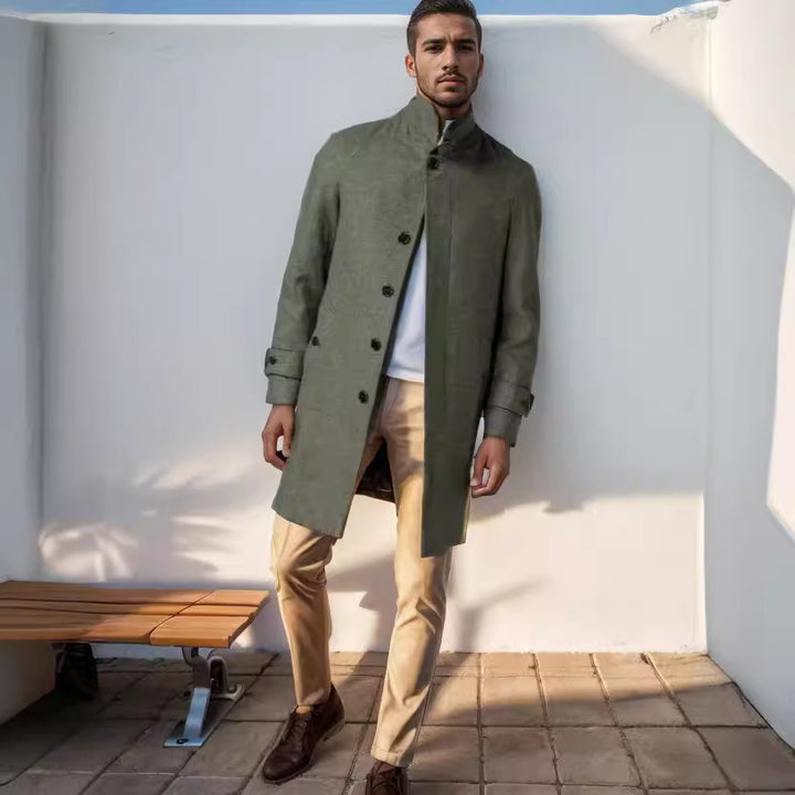 Herren eleganter und taillierter Trenchcoat aus hochwertiger Wolle Drune