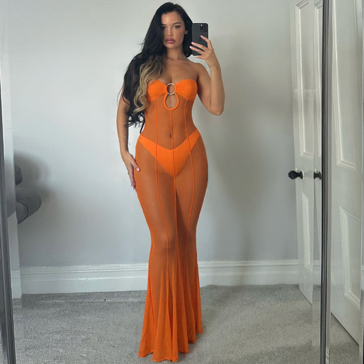 Damen Transparente Maxikleid mit verspieltem Schleifendesign Drune