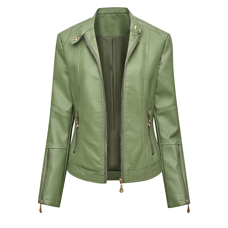 Damen Asymmetrische Bikerjacke aus Kunstleder mit Nietenbesatz und tailliertem Schnitt Drune