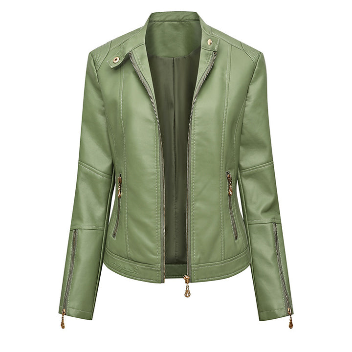 Damen Asymmetrische Bikerjacke aus Kunstleder mit Nietenbesatz und tailliertem Schnitt Drune