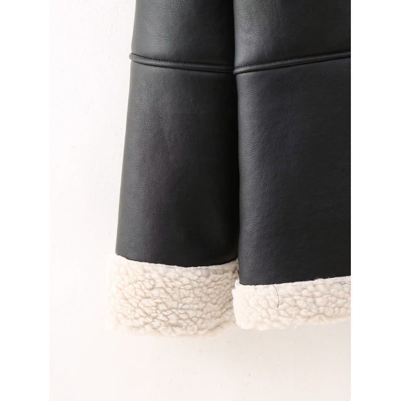 Damen Kunstlederjacke mit gemütlichem Teddyfutter und praktischen Taschen Drune