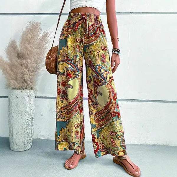 Damen Weitgeschnittene Palazzo-Hose mit floralem Paisley-Muster und elastischem Bund Drune