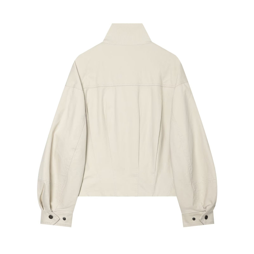 Damen Boxy Kurzblouson mit hohem Rippstehkragen und Tunnelzugsaum Drune