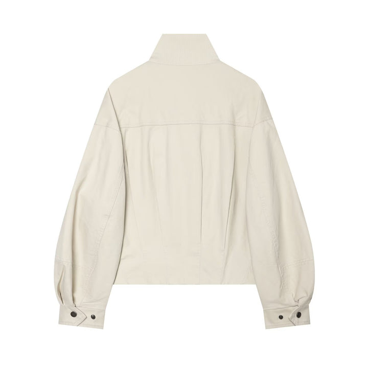 Damen Boxy Kurzblouson mit hohem Rippstehkragen und Tunnelzugsaum Drune