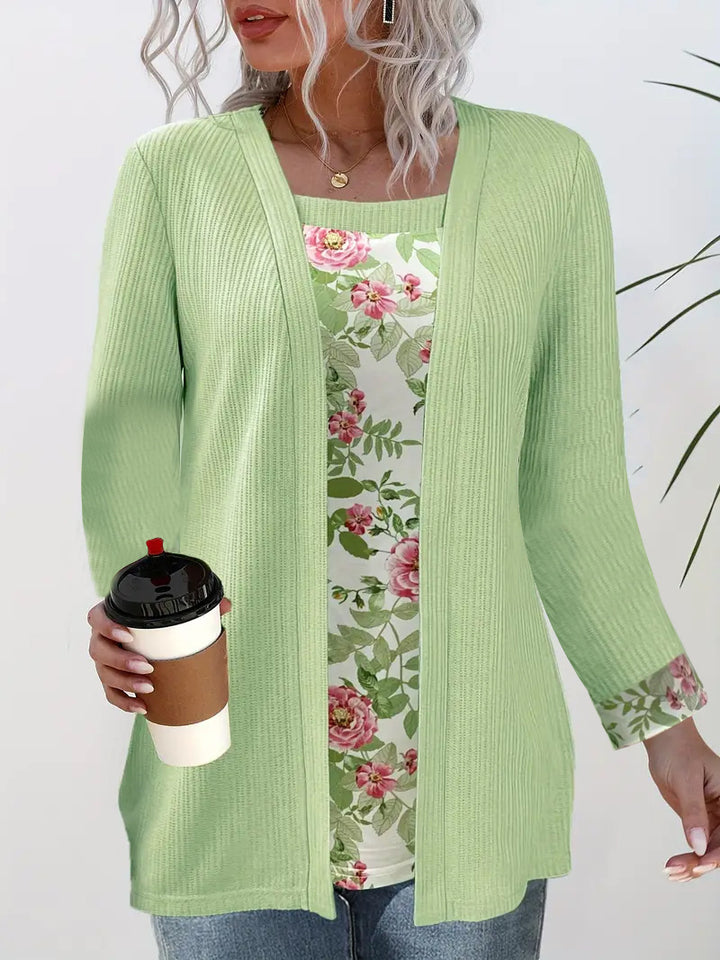 Damen lässiger Cardigan mit floralem Innenfutter und langen Ärmeln Drune