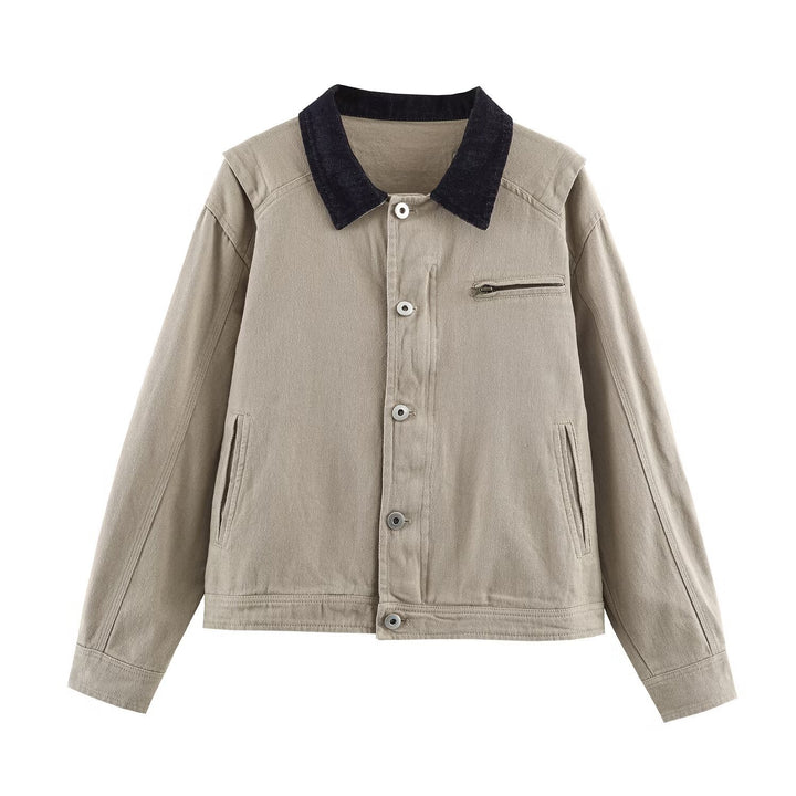 Damen Kurzblouson im Worker‑Look mit Cordkragen und Reißverschlusstasche Drune