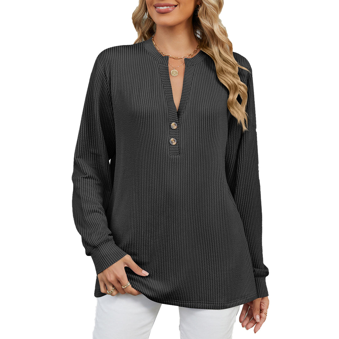 Damen Langarmshirt mit modischem Henley-Ausschnitt und strukturierter Ripptextur Drune