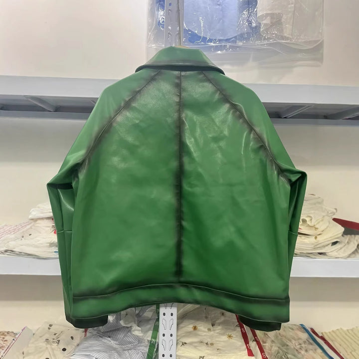 Damen nan boxy Kunstlederblouson mit großem Schalkragen, mittigem Metallreißverschluss und aufgesetzten Fronttaschen Drune