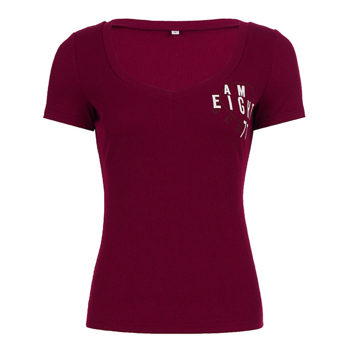 Damen Kurzarmshirt mit V-Ausschnitt und grafischem Print Drune