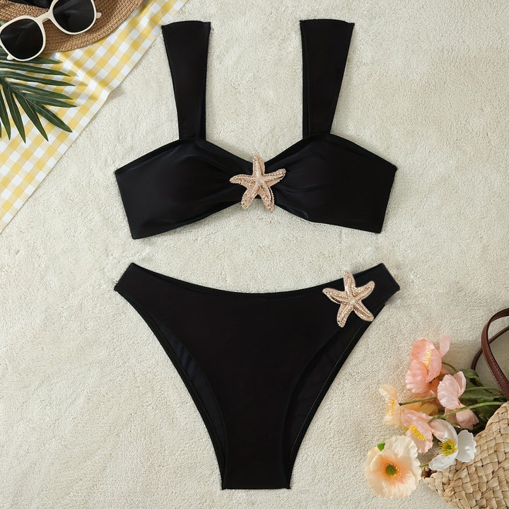 Damen Elegantes Bikini-Set mit glamourösen Sternenapplikationen Drune