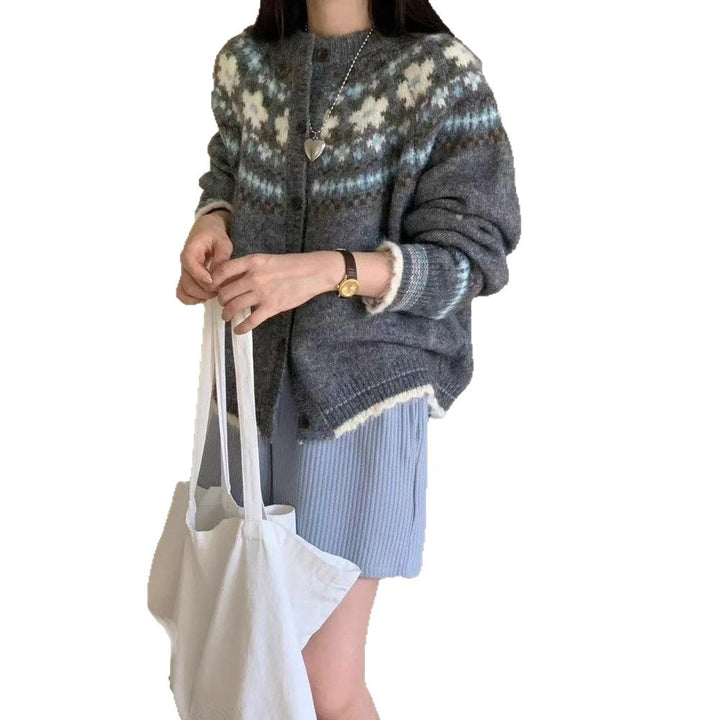 Damen Gemusterte Strickjacke mit bunten Akzenten Drune