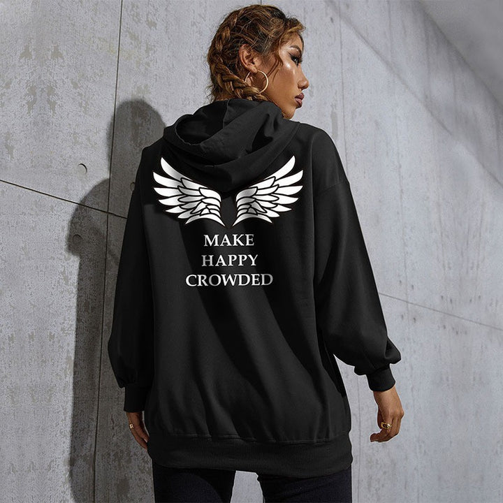 Damen Lässiger Oversize-Kapuzenpullover mit Statement-Print, Kängurutasche und Rippbündchen Drune