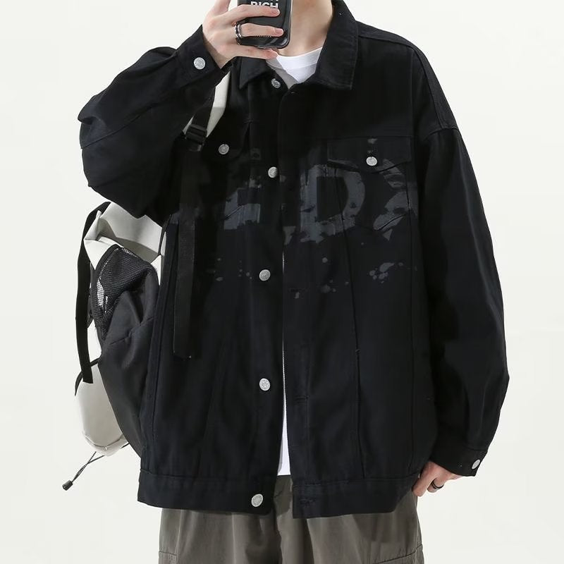 Herren Modische Denimjacke mit Brusttaschen Drune