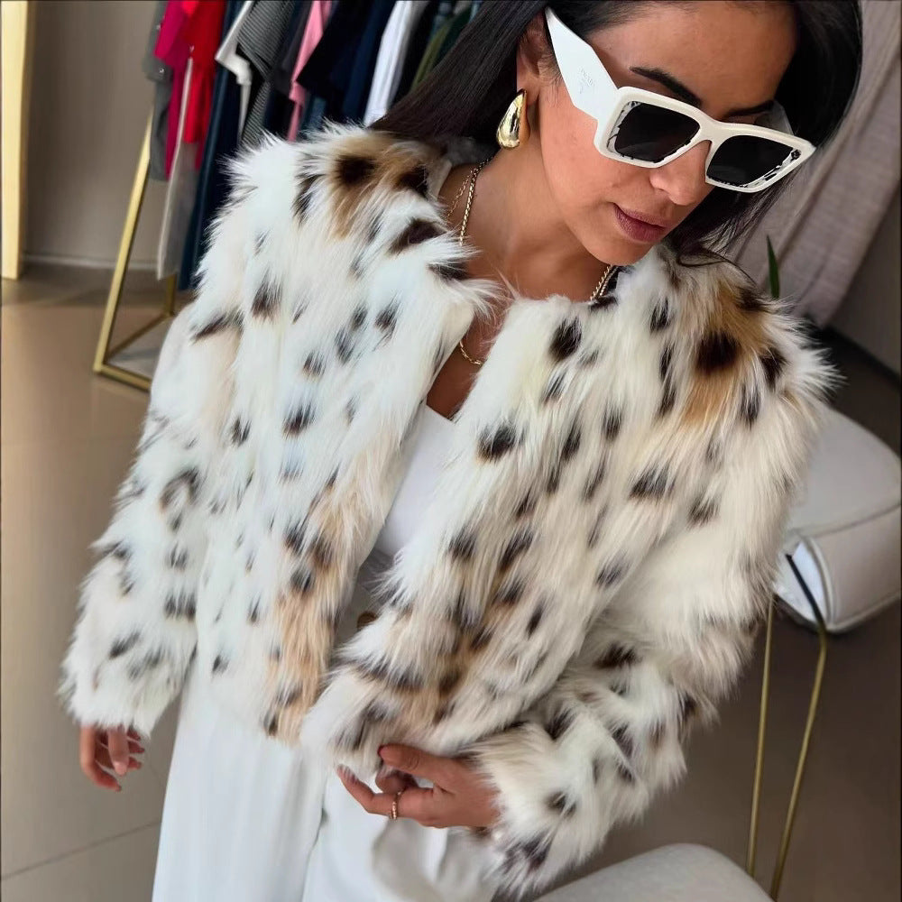 Damen Luxuriöse Plüschjacke mit Tigerfell-Muster Drune