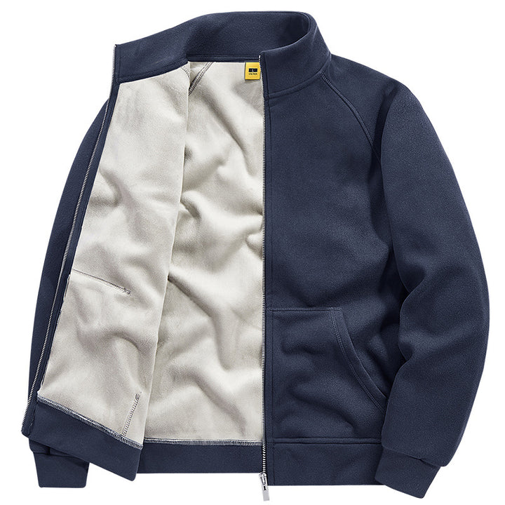 Herren Isolierte Plüschfutter-Sweatjacke mit Stehkragen und verdeckten Innentaschen Drune