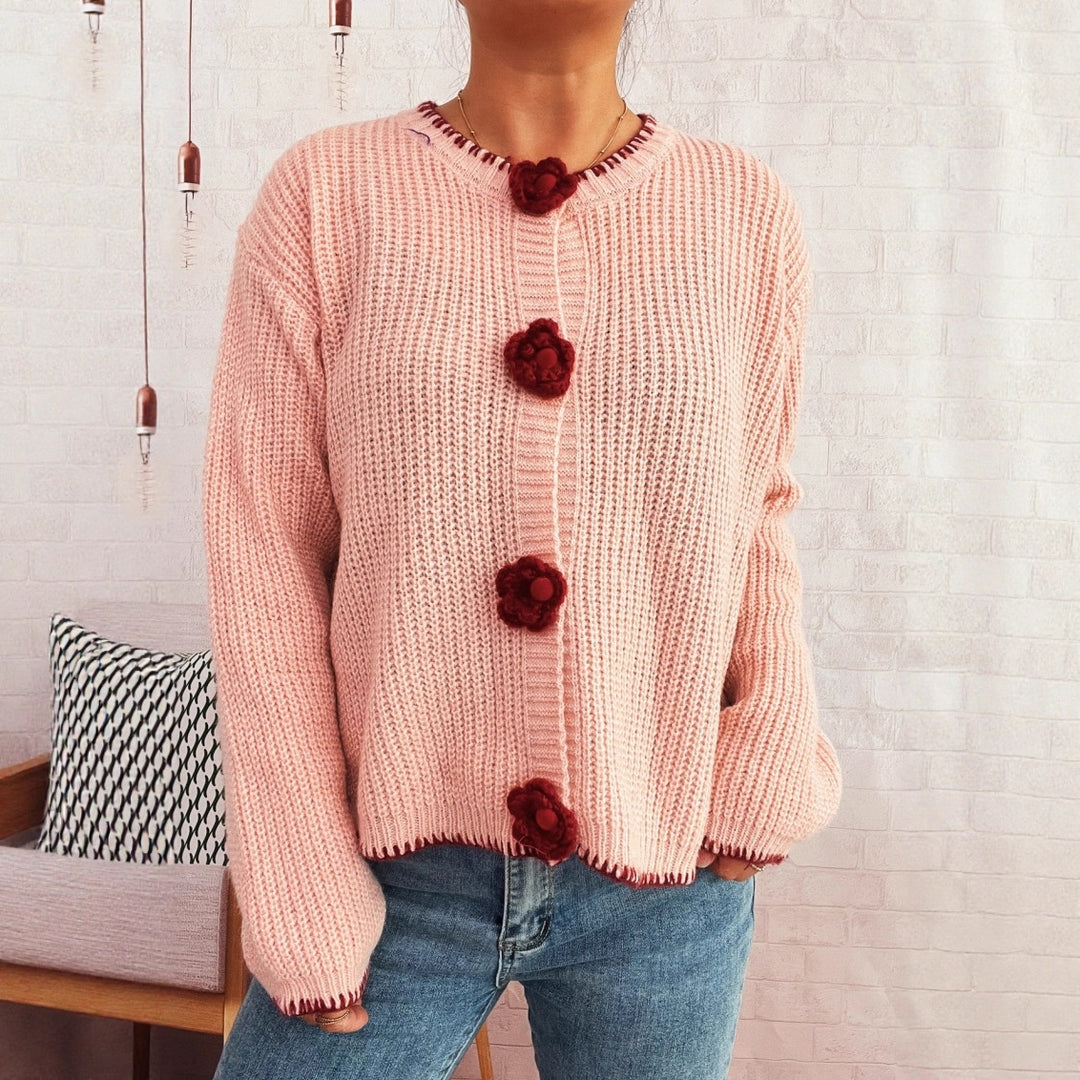 Damen Strickjacke mit floralen Knopfdetails und lässigem Schnitt Drune