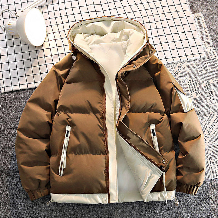 Herren  isolierte Kapuzen-Puff-Jacke in zwei Farben mit Reißverschluss-Utility-Taschen und verstellbarem Kordelsaum Drune
