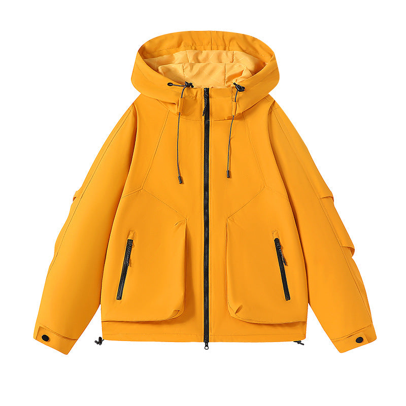 Herren technische Softshell-Kapuzenjacke mit wasserabweisender Membran, großen Fronttaschen und verstellbarem Kordelzug Drune