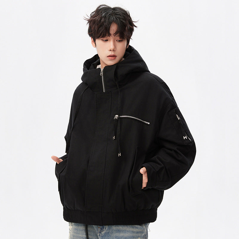 Herren Utility-Kapuzenjacke mit Reißverschluss, multifunktionalen Taschen und elastischem Saum Drune