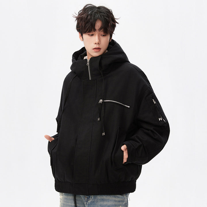 Herren Utility-Kapuzenjacke mit Reißverschluss, multifunktionalen Taschen und elastischem Saum Drune