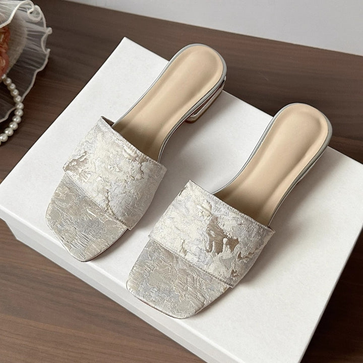 Damen Bestickte Mules mit quadratischer Zehenbox und kleinem Blockabsatz Drune
