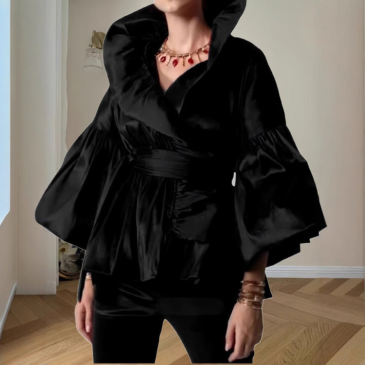 Damen Elegante Wickeljacke mit voluminösen Ärmeln und modernem Kragen Drune