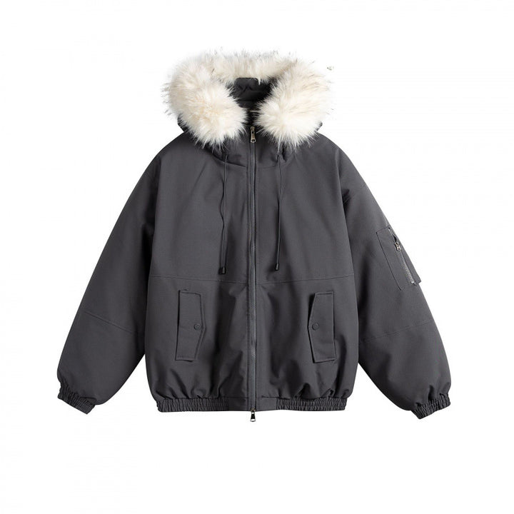 Damen Wattierte Bomberjacke mit Kunstfellkapuze, Boxy‑Schnitt und Utility‑Taschen Drune