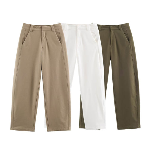 Damen Hochtaillierte weite Cropped‑Hose mit Bügelfalte und Eingrifftaschen Drune