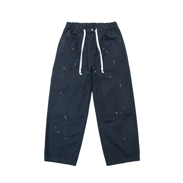 Unisex Weite Canvas-Hose mit elastischem Bund, Tunnelzug und Paint‑Splatter‑Details Drune
