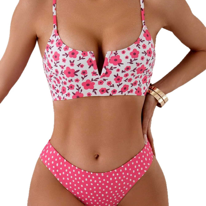 Damen Crop-Top Bikini mit floralem Design Drune
