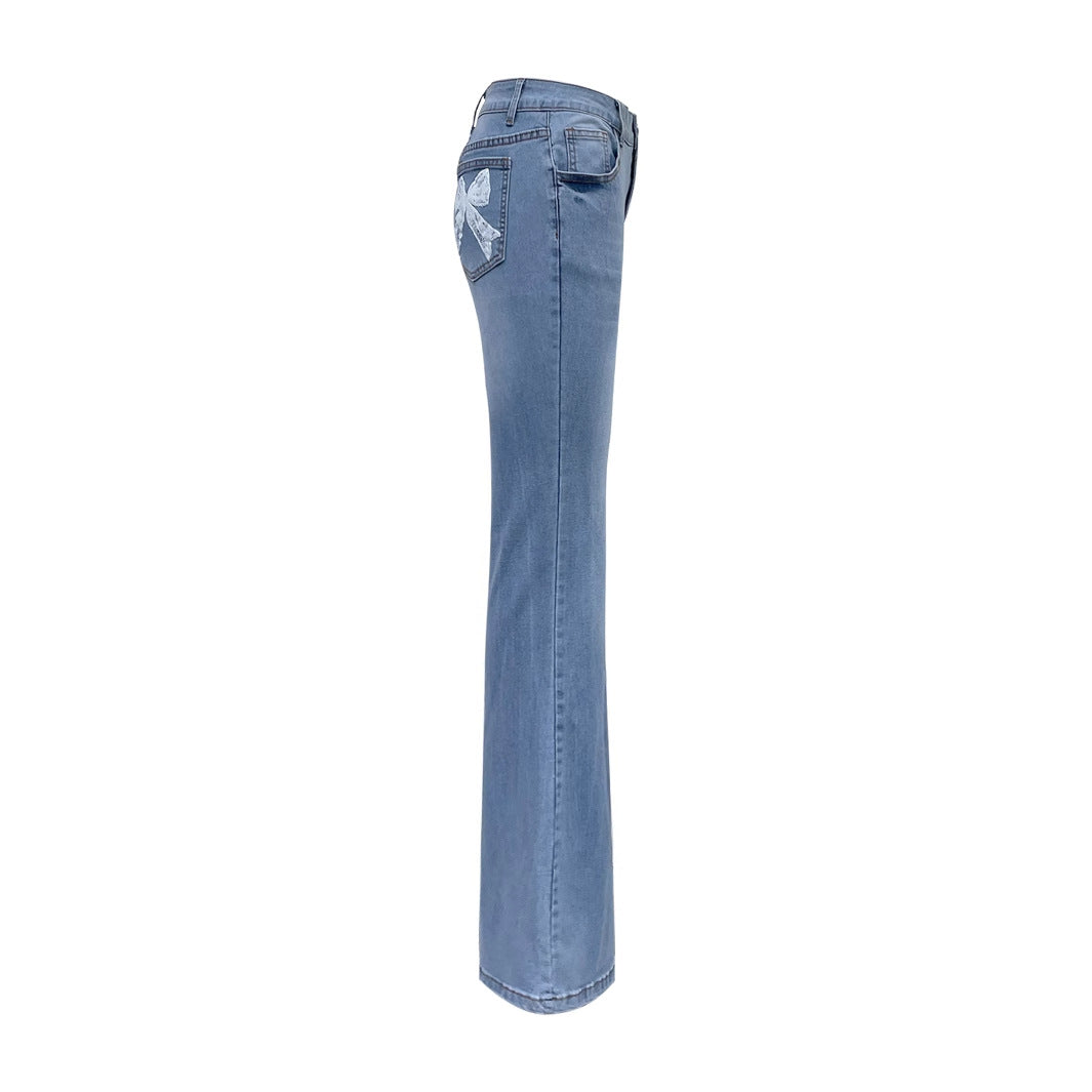 Damen Schlagjeans mit dekorativen Schleifen Drune