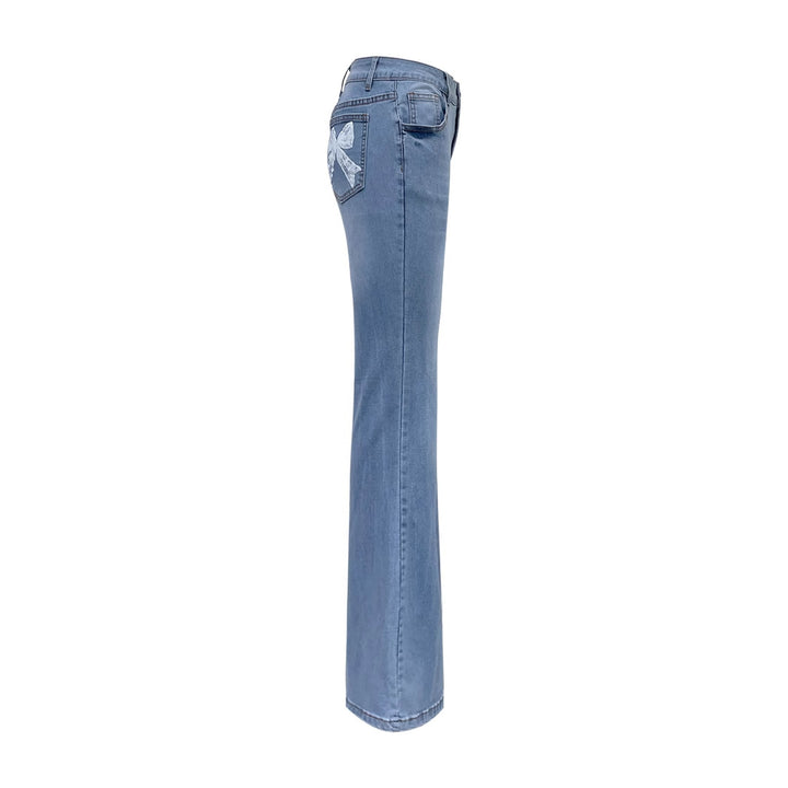 Damen Schlagjeans mit dekorativen Schleifen Drune