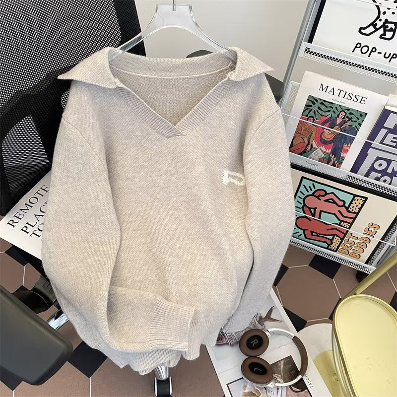 Damen V-Ausschnitt Strickpullover mit raffinierter Struktur Drune