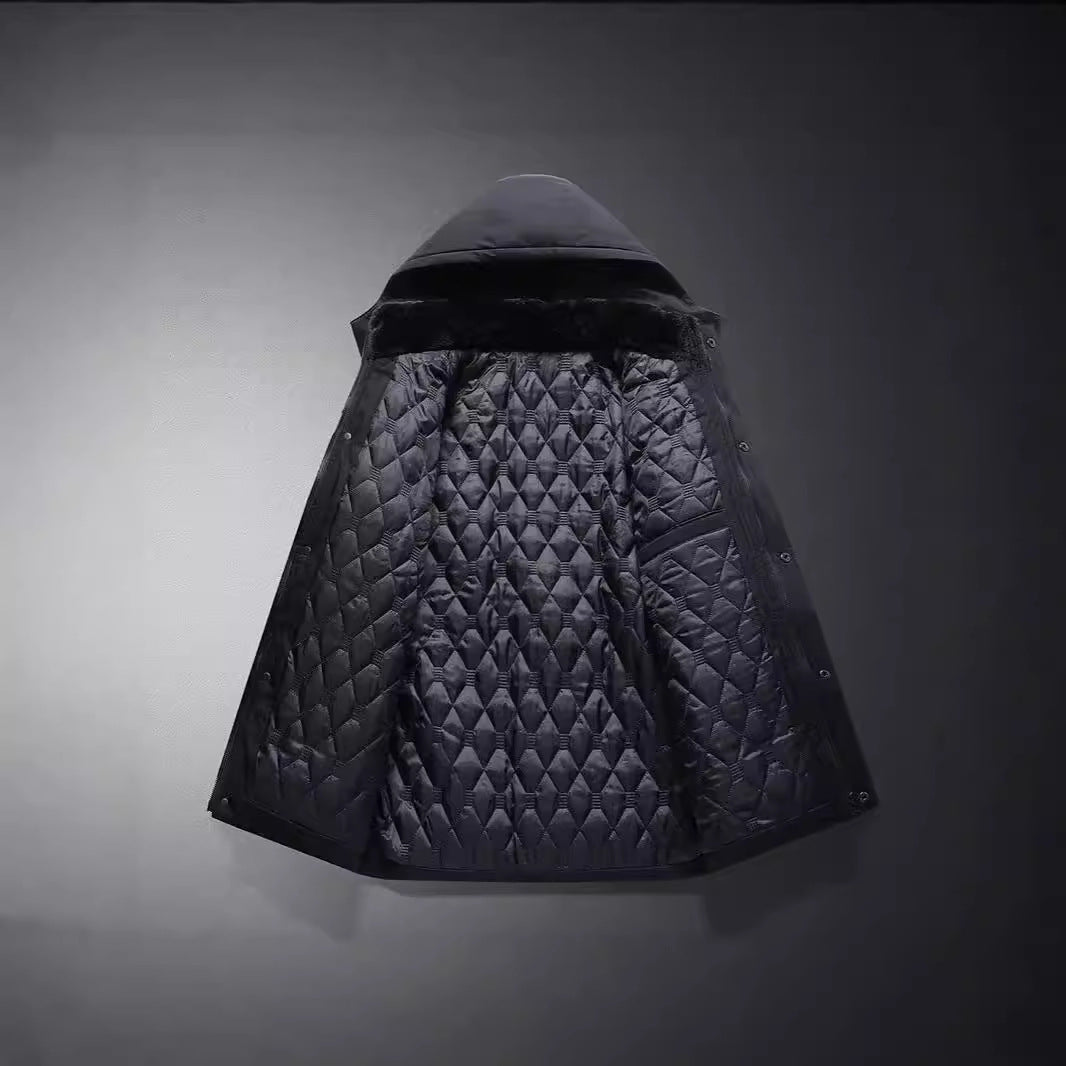 Herren Wattierte Thermojacke mit gesteppter Innenfüllung, Kunstfellkragen und Pattentaschen Drune