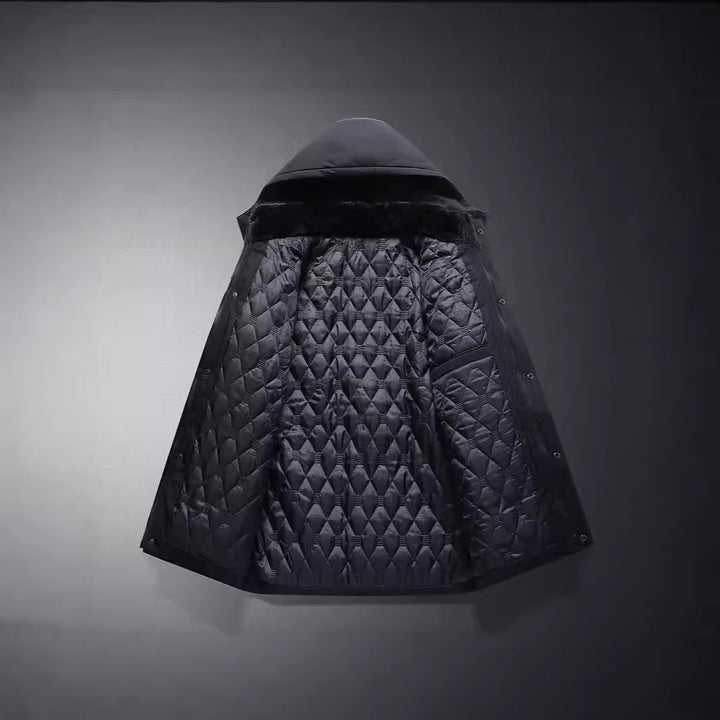 Herren Wattierte Thermojacke mit gesteppter Innenfüllung, Kunstfellkragen und Pattentaschen Drune